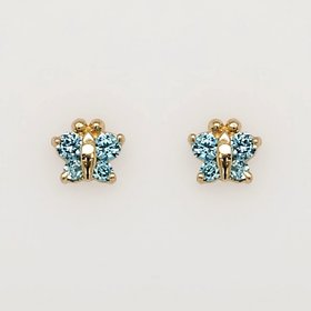 32945 14K YELLOW GOLD BLUE TOPAZ CUBIC ZIRCONIA SMALL BUTTERFLY SCREWBACKS