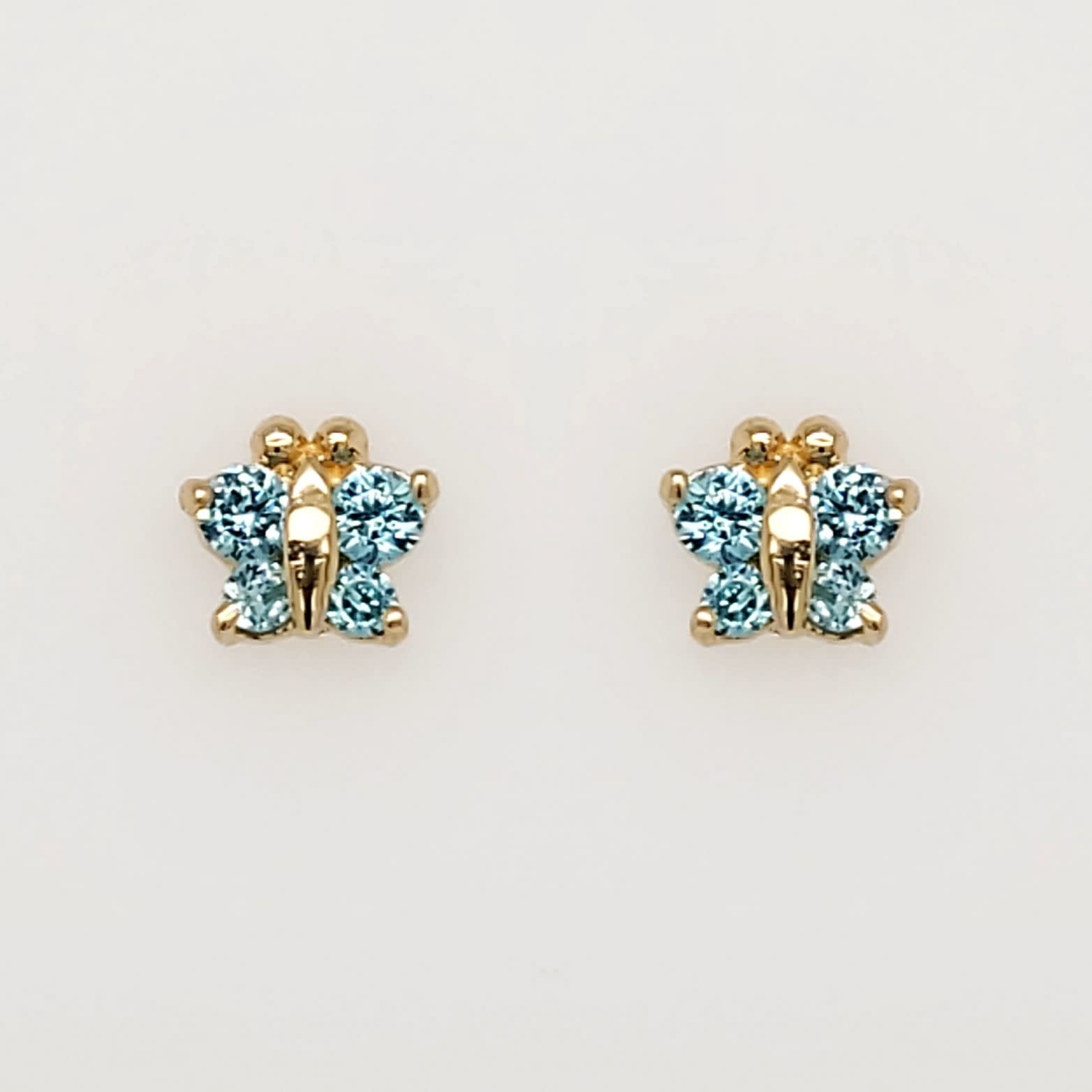 32945 14K YELLOW GOLD BLUE TOPAZ CUBIC ZIRCONIA SMALL BUTTERFLY SCREWBACKS