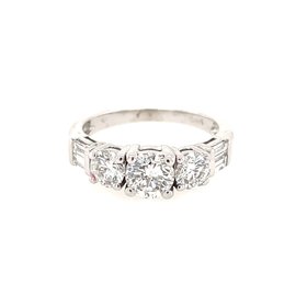 476571 14K WHITE GOLD 1.65 CT ROUND AND EMERALD DIAMOND PAST PRESENT FUTURE ENGAGEMENT RING