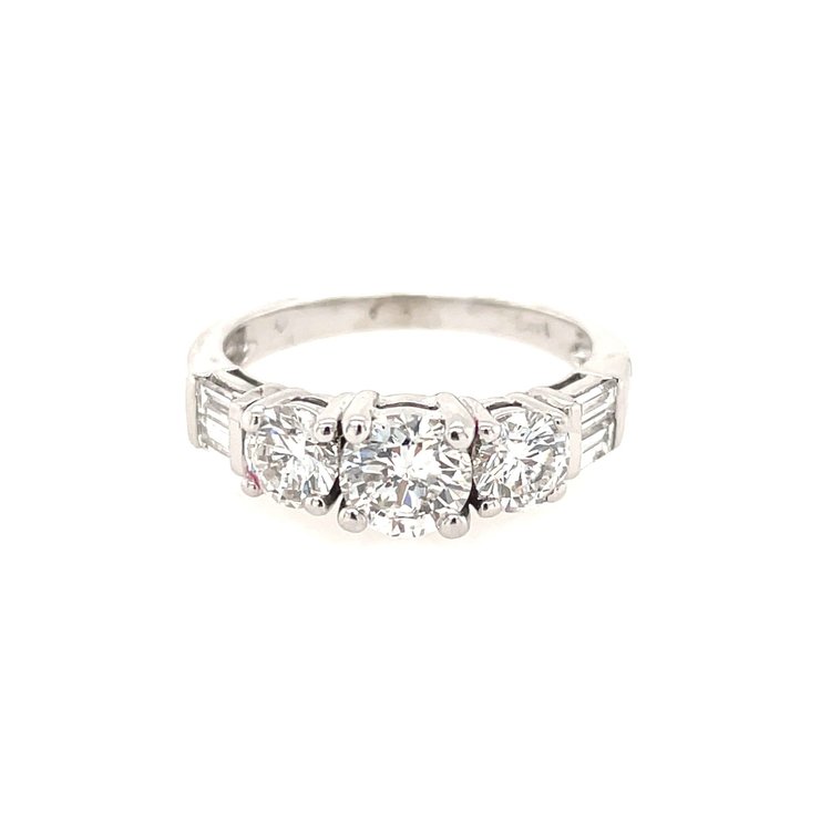 476571 14K WHITE GOLD 1.65 CT ROUND AND EMERALD DIAMOND PAST PRESENT FUTURE ENGAGEMENT RING