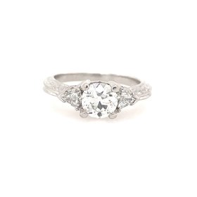 47559 18K WHITE GOLD .83TCW ROUND CENTER DIAMOND AND .25TCW TRILLION DIAMOND CATHEDRAL DESIGN ENGAGEMENT RING