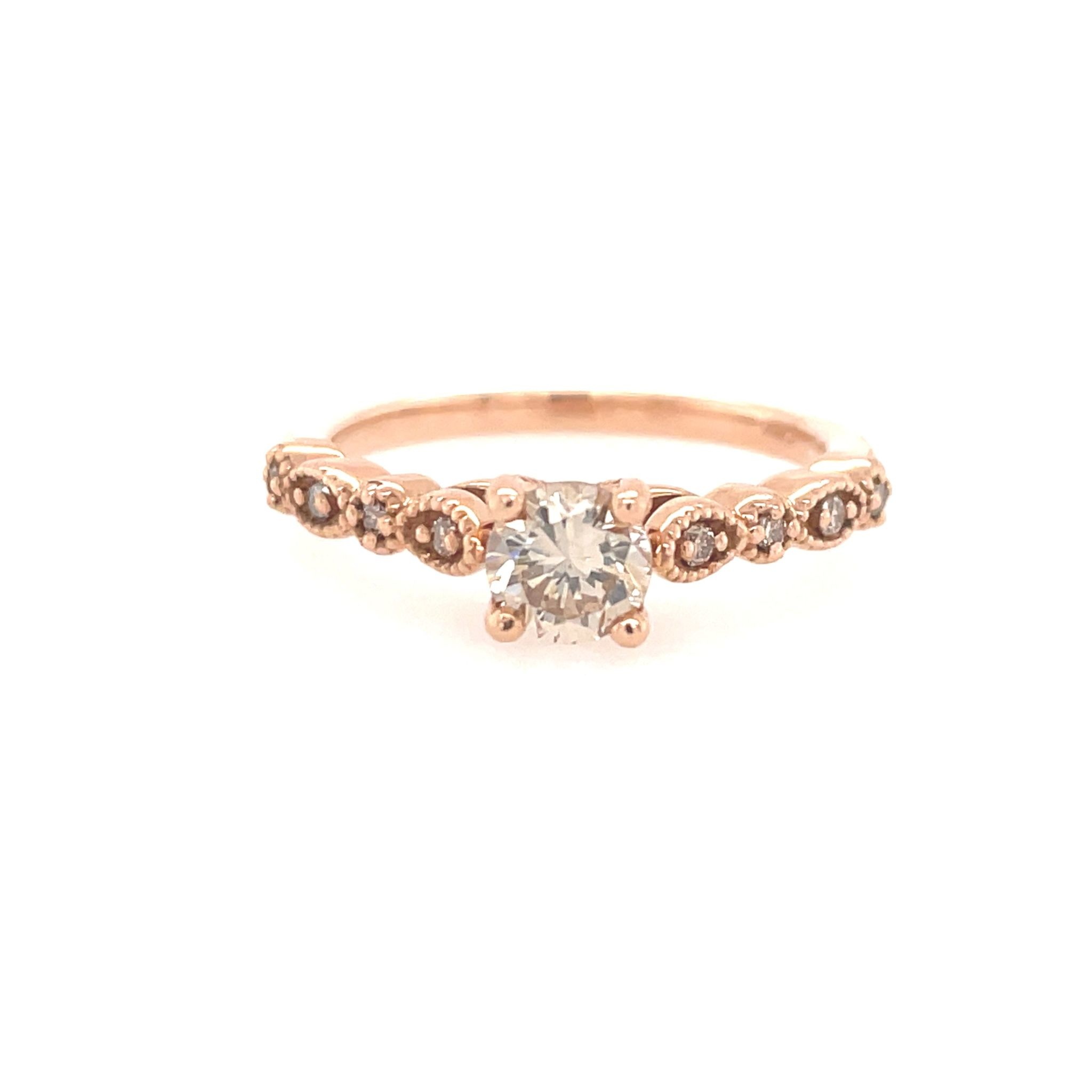 475598 14K ROSE GOLD .55TCW ROUND DIAMOND CENTER WITH MILGRAIN ANTIQUE DESIGN ENGAGEMENT RING