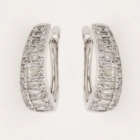 30381 14K WHITE GOLD 1.90CT DIAMOND BAGUETTE  CHANNEL SET  ROUND DIAMOND EDGES  EUROPEAN LOCK EARRINGS