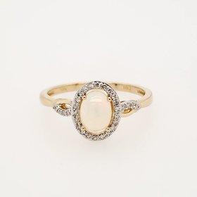 40058 14K YELLOW GOLD .15CTW HALO DIAMOND OVAL SHAPE  OPAL RING