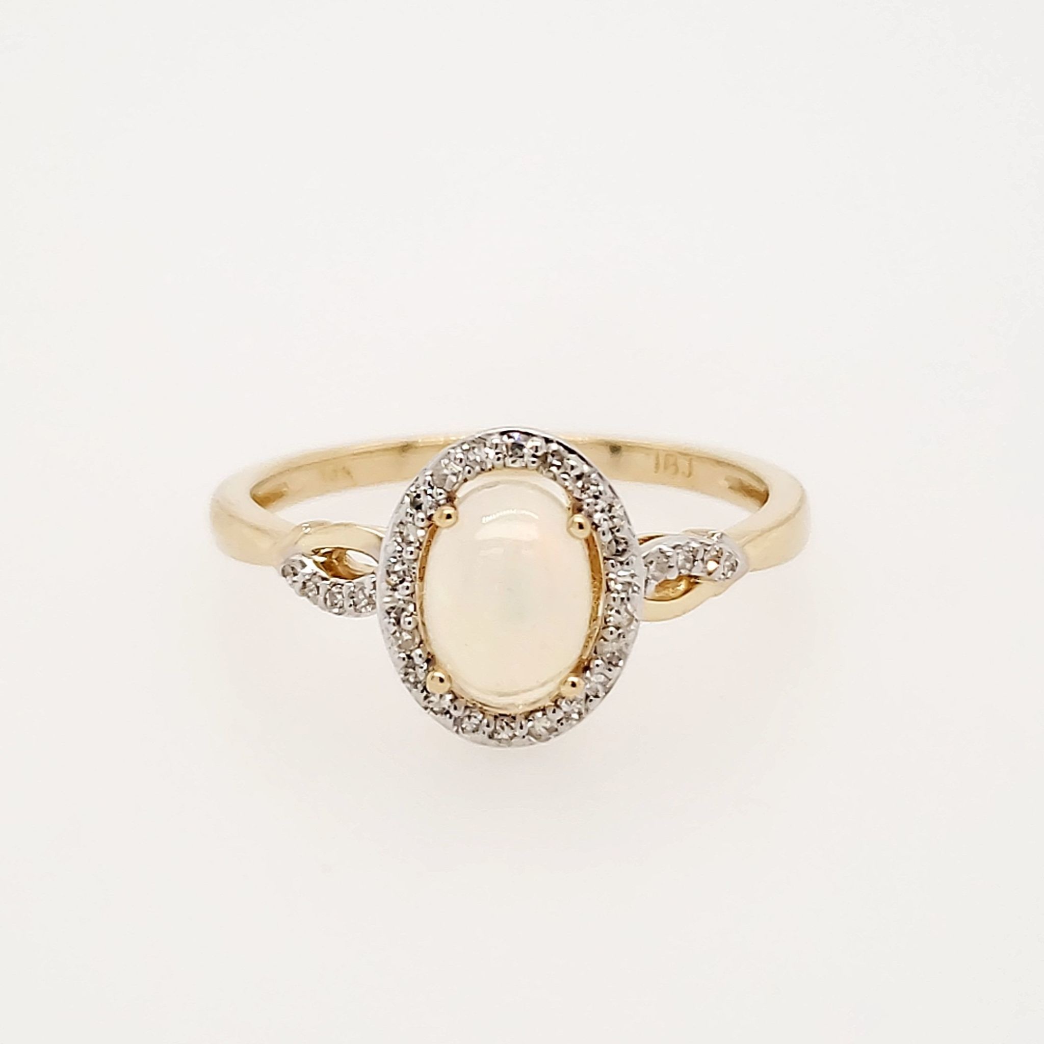 40058 14K YELLOW GOLD .15CTW HALO DIAMOND OVAL SHAPE OPAL RING