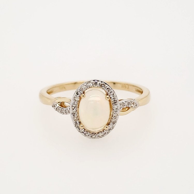 40058 14K YELLOW GOLD .15CTW HALO DIAMOND OVAL SHAPE  OPAL RING