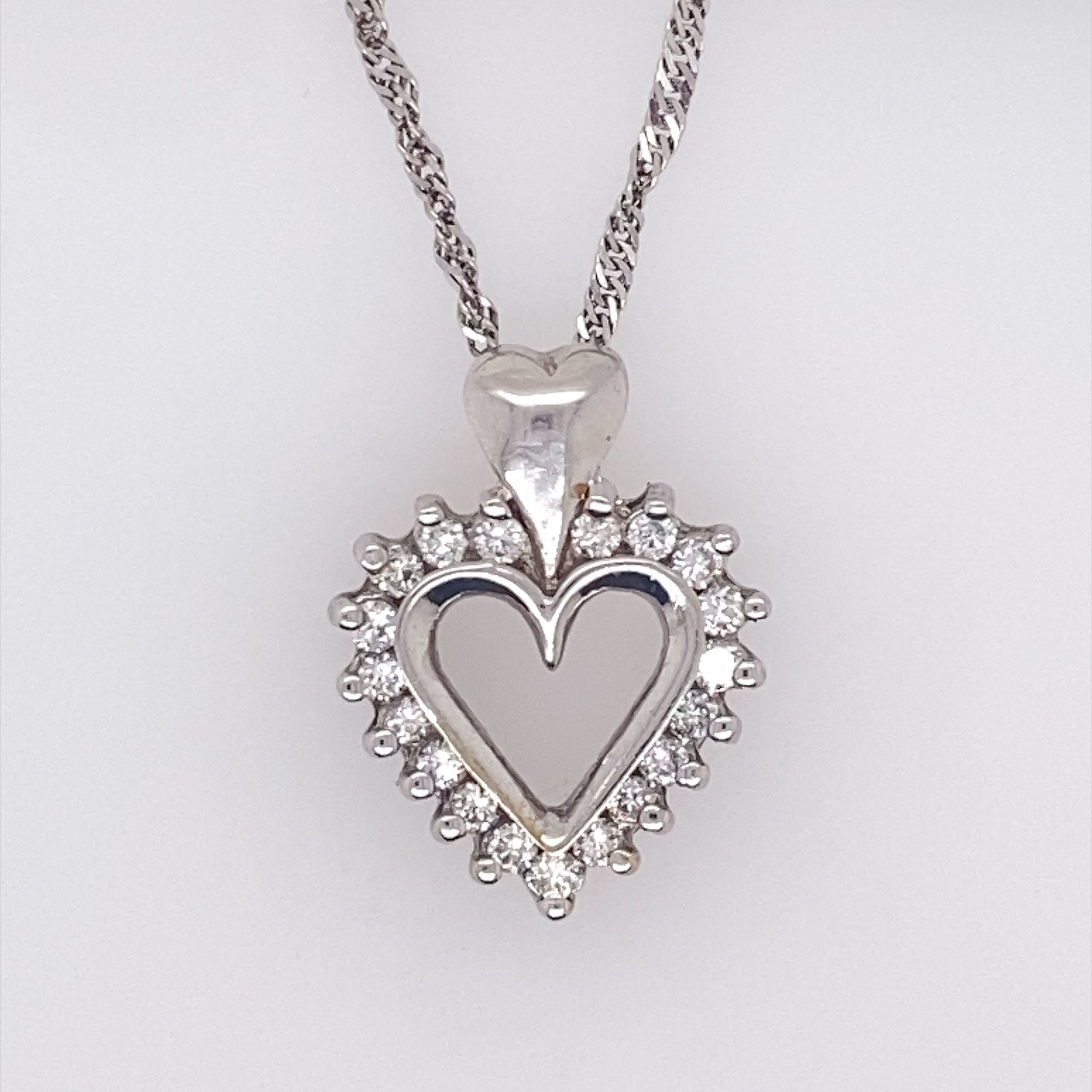 70566 14K WHITE GOLD .50CT DIAMOND OPEN HEART WITH HEART BAIL PENDANT