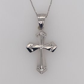 75983 14K WHITE GOLD .24CT DIAMOND TIPPED CROSS PENDANT SET