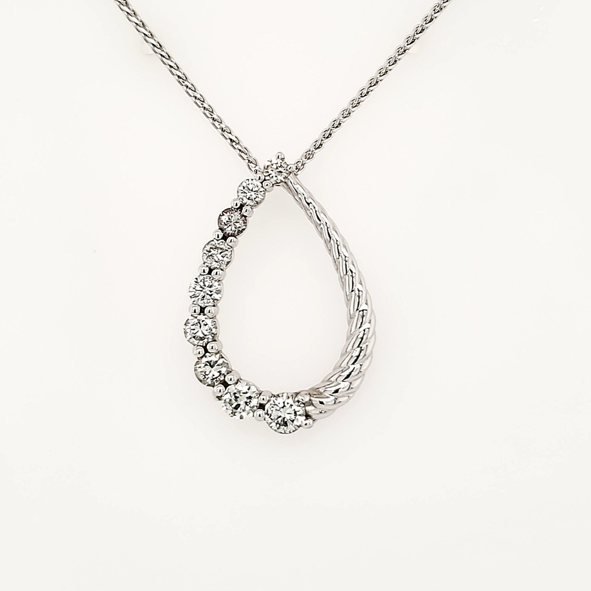 70119 14K WHITE GOLD 1CT DIAMOND OPEN PEAR SHAPE PENDANT NECKLACE
