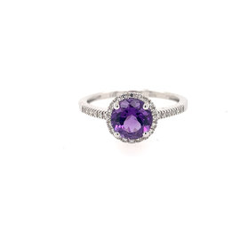 40925 14K WHITE GOLD .15CT DIAMOND HALO  & AMETHYST RING