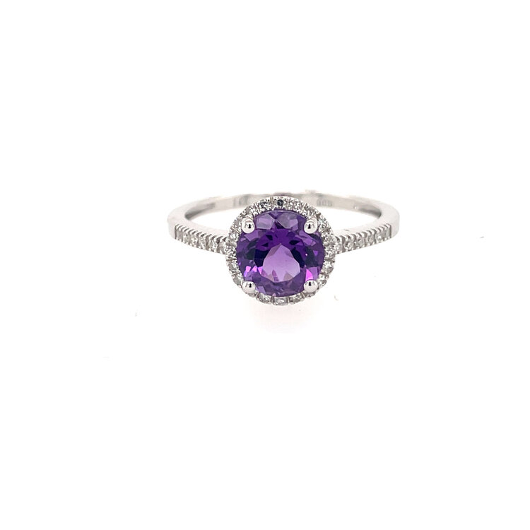 40925 14K WHITE GOLD .15CT DIAMOND HALO  & AMETHYST RING