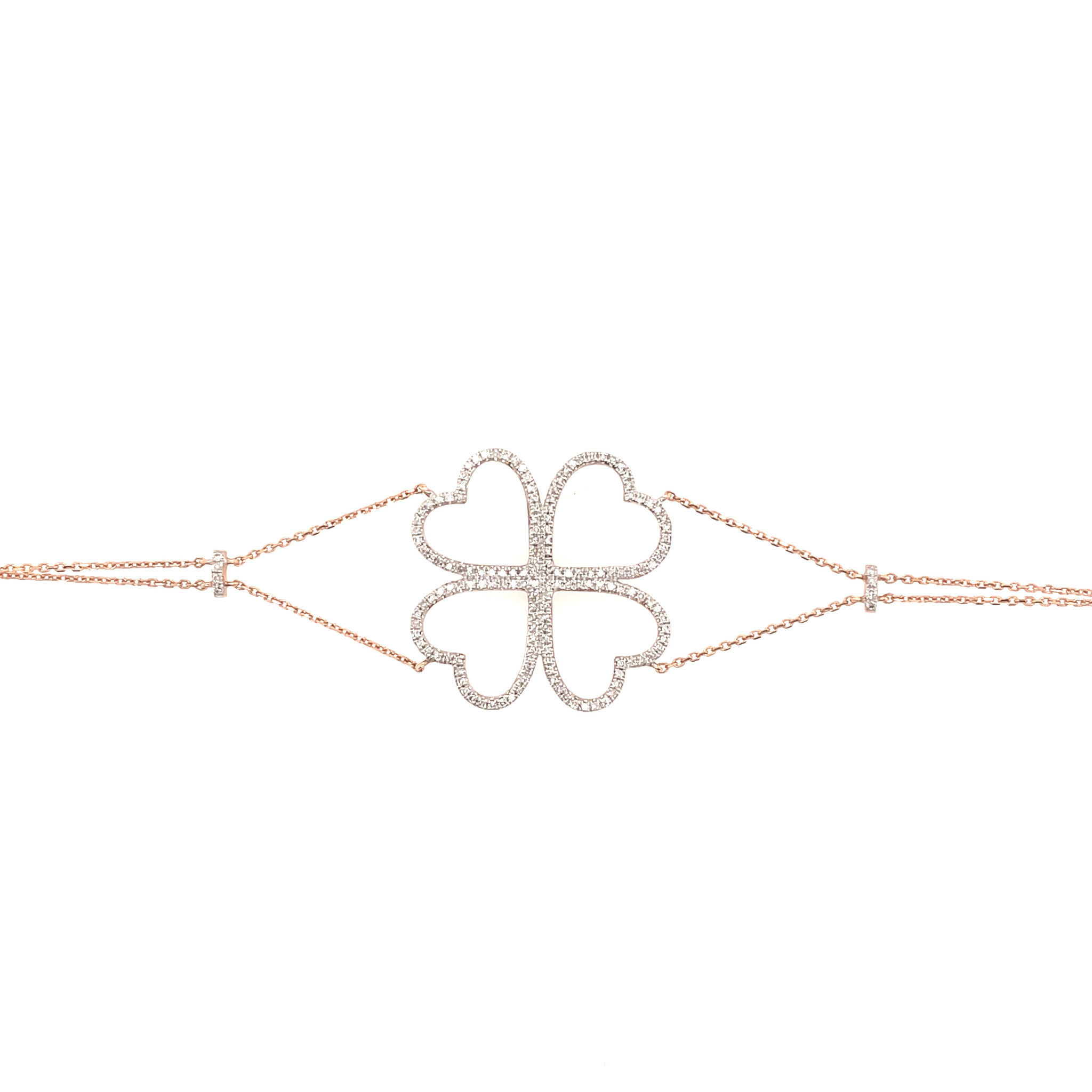 20694 14K ROSE GOLD .40CT DIAMOND DOUBLE STRAND FOUR LEAF CLOVER BRACELET