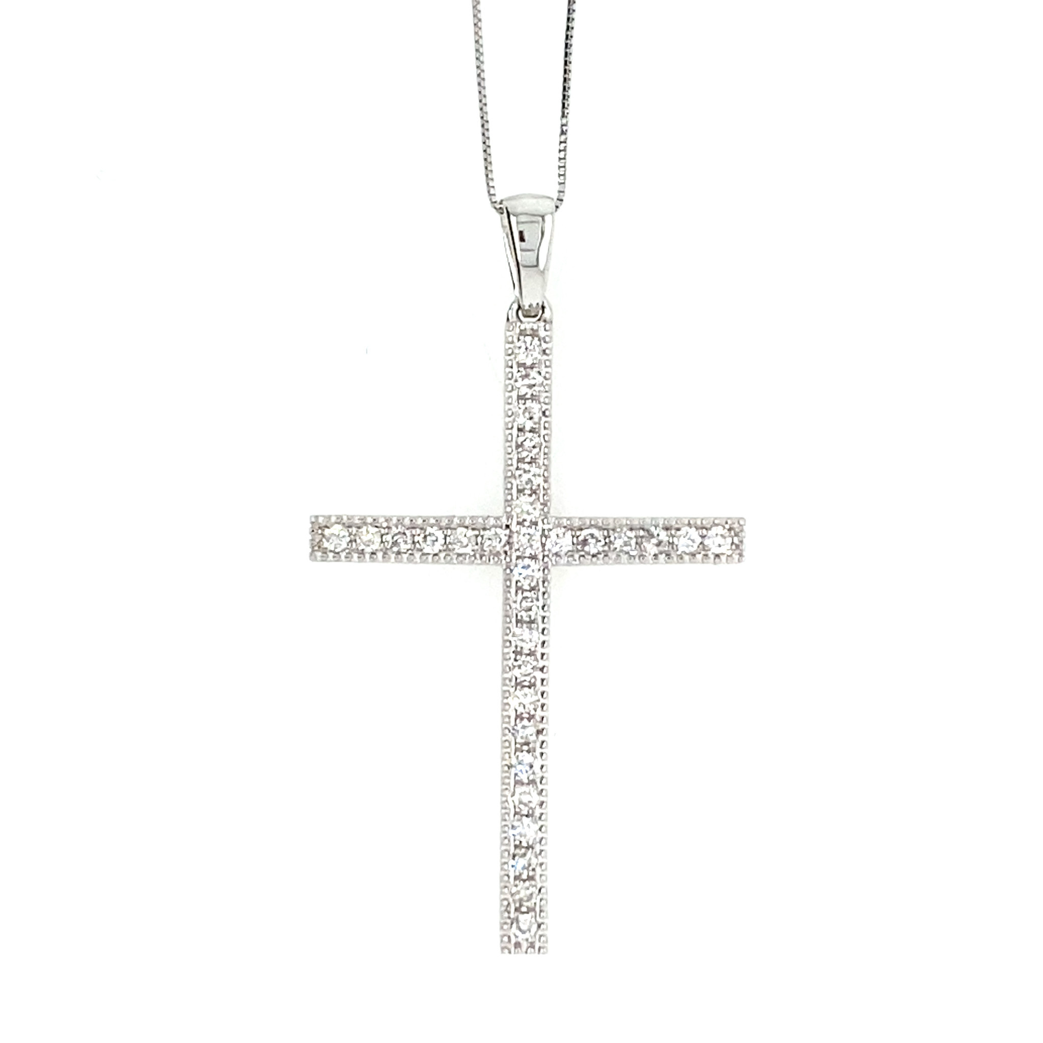 76040 14K WHITE GOLD .32CT DIAMOND MILIGRAIN SET CROSS PENDANT