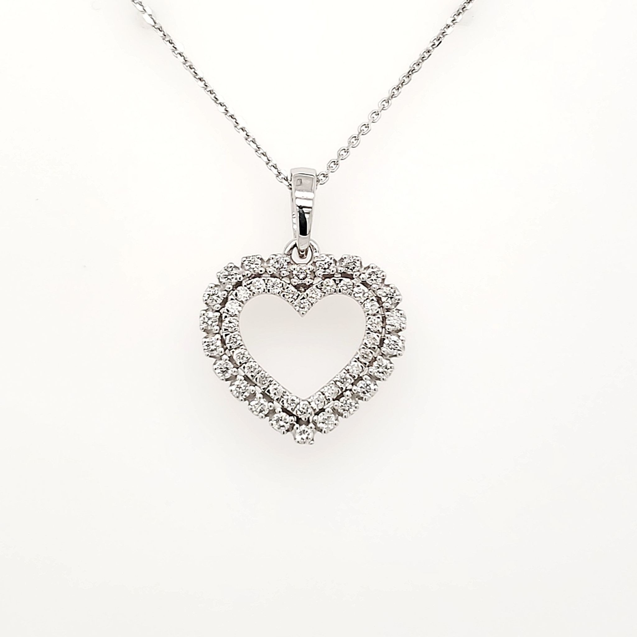 70022 14K WHITE GOLD .37CT DIAMOND DOUBLE ROW OPEN HEART PENDANT SET