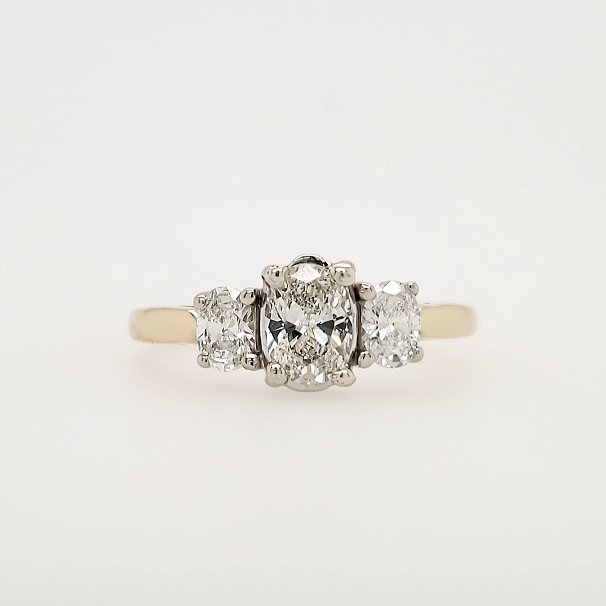 40202 14K YELLOW GOLD 1CT OVAL DIAMOND PAST PRESENT FUTURE ENGAGEMENT RING