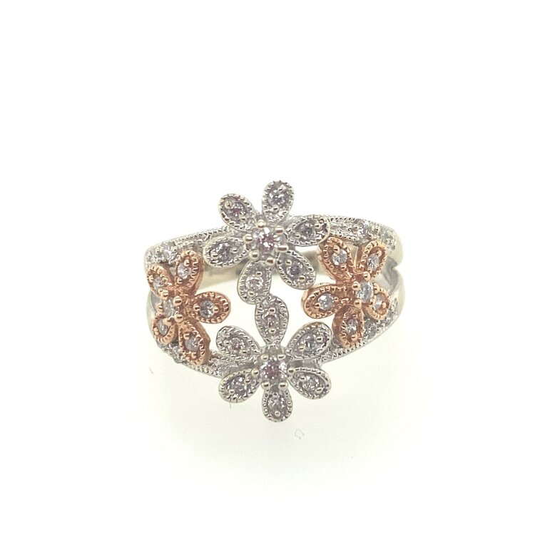 40291 14K ROSE & WHITE GOLD .24CT DIAMOND FLOWER RING