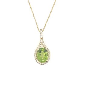 71247 14K YELLOW GOLD .25CT DIAMOND HALO & OVAL PERIDOT PENDENT