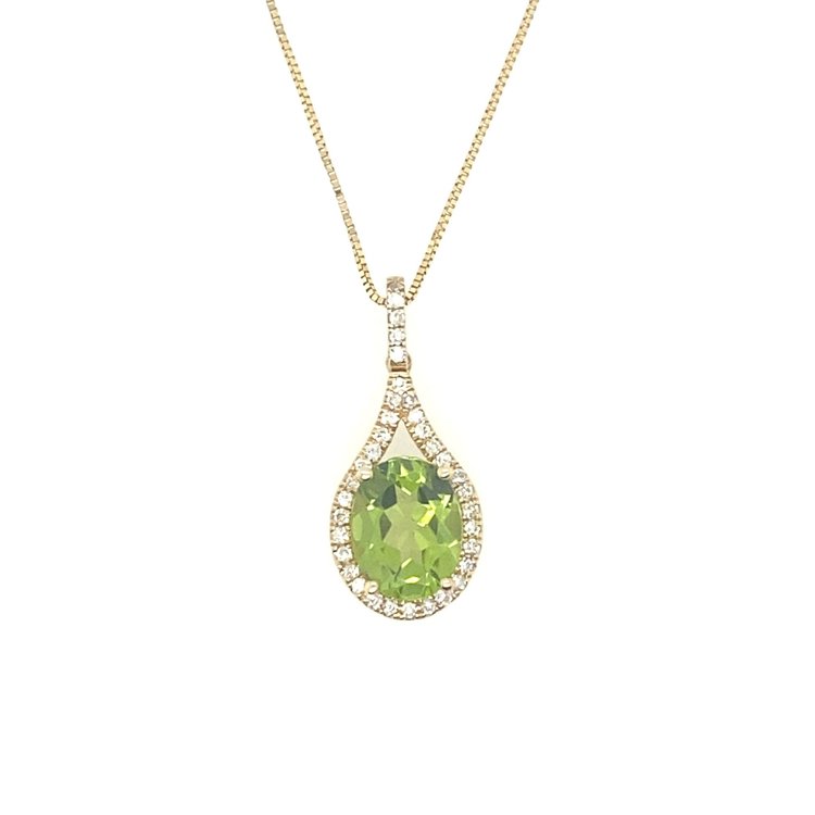 71247 14K YELLOW GOLD .25CT DIAMOND HALO & OVAL PERIDOT PENDENT