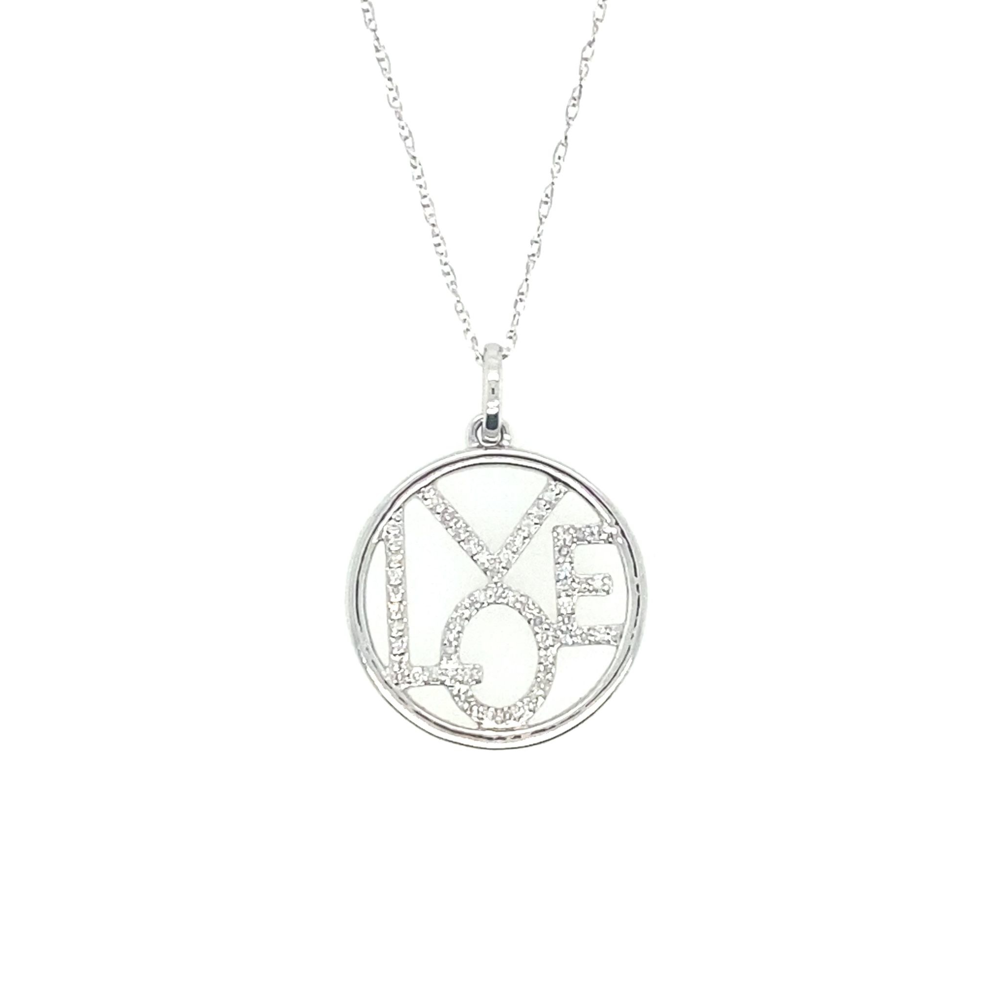 71285 14K WHITE GOLD DIAMOND CIRCLE LOVE PENDANT