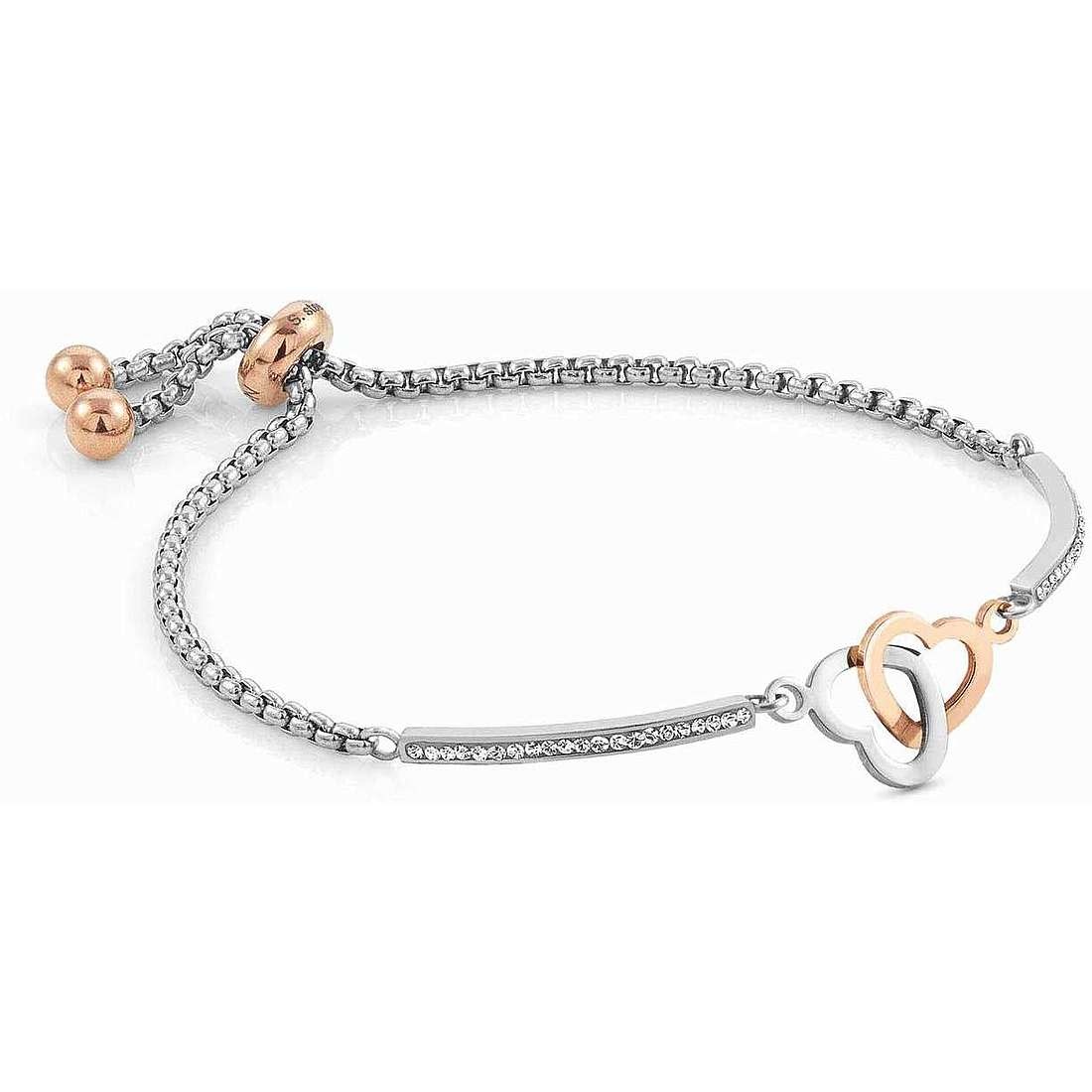 028004/051 NOMINATION CUBIC ZIRCONIA BAR AND INTERLOCKED ROSE GOLD HEARTS BOLO BRACELET