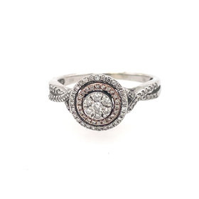 40930 10K TWO TONE .35CT DIAMOND DOUBLE  HALO CLUSTER RING