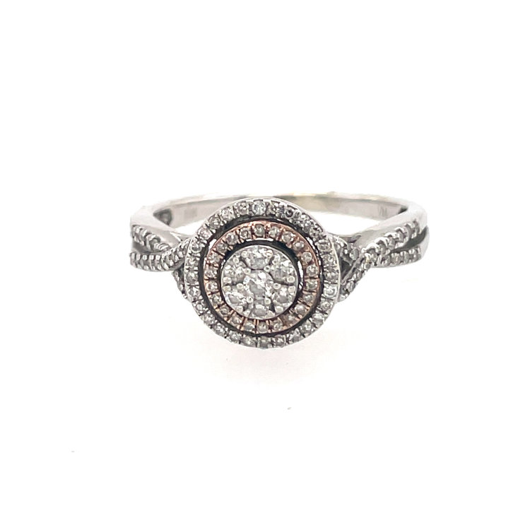 40930 10K TWO TONE .35CT DIAMOND DOUBLE  HALO CLUSTER RING