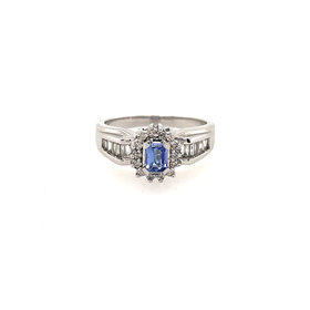 40062 14K WHITE GOLD 1CTW DIAMOND BAGUETTE HALO TANZANITE RING