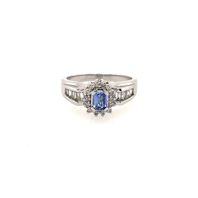 40062 14K WHITE GOLD 1CTW DIAMOND BAGUETTE HALO TANZANITE RING
