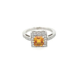 475505 14K WHITE GOLD .30CT DIAMOND HALO WITH ASHER CITRINE CENTER RING