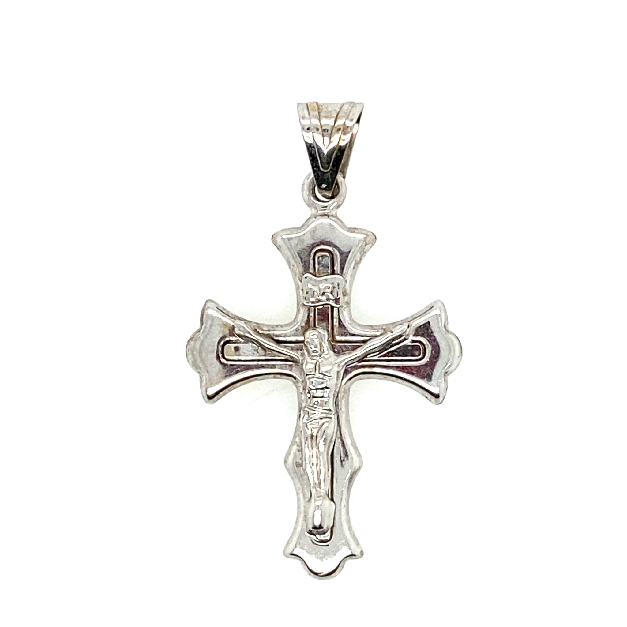 75484 14K WHITE GOLD CROWNED TIP OUTLINE CENTER CRUCIFIX