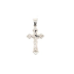 77113 14K WHITE GOLD ROUND POINTED EDGES CRUCIFIX