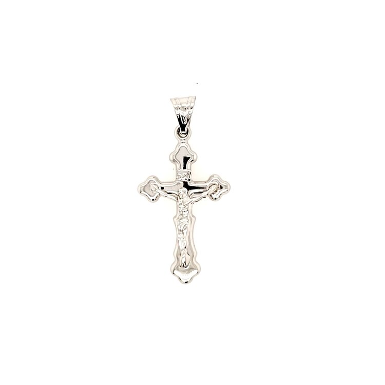 77113 14K WHITE GOLD ROUND POINTED EDGES CRUCIFIX