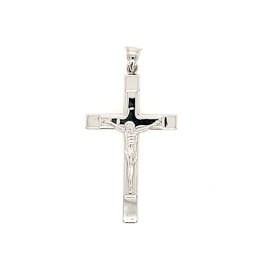 77020 14K WHITE GOLD 1.90" FLAT HIGH POLISH RAISED CENTER CRUCIFIX