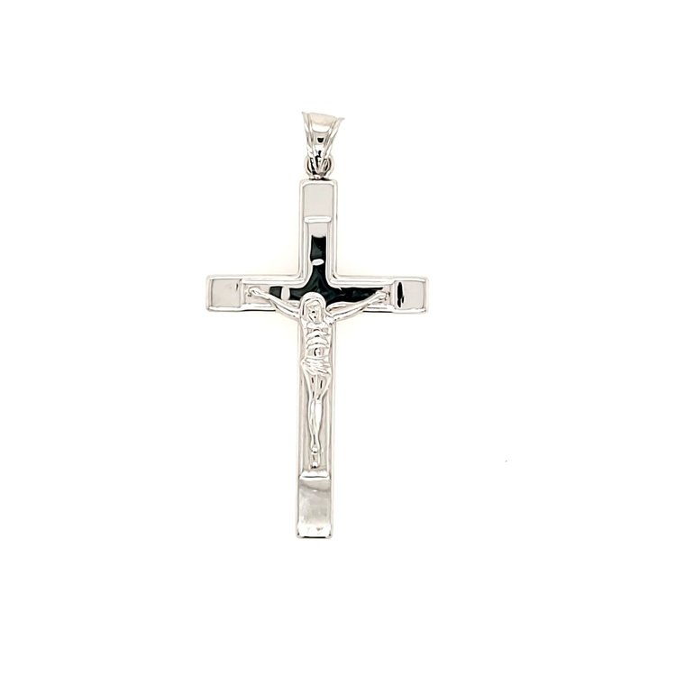 77020 14K WHITE GOLD 1.90" FLAT HIGH POLISH RAISED CENTER CRUCIFIX