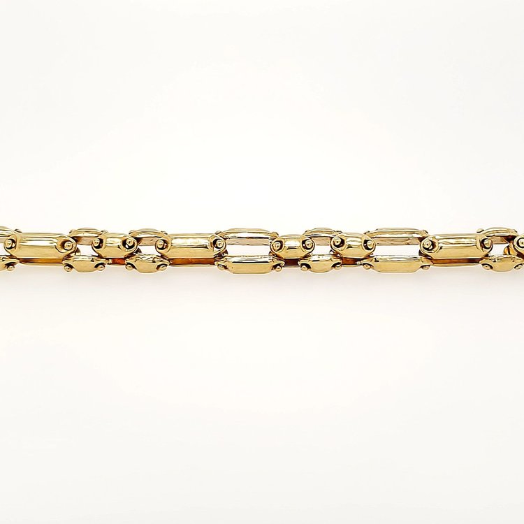 25037 14K YELLOW GOLD  7MM MECHANICAL LINK MENS BRACELET