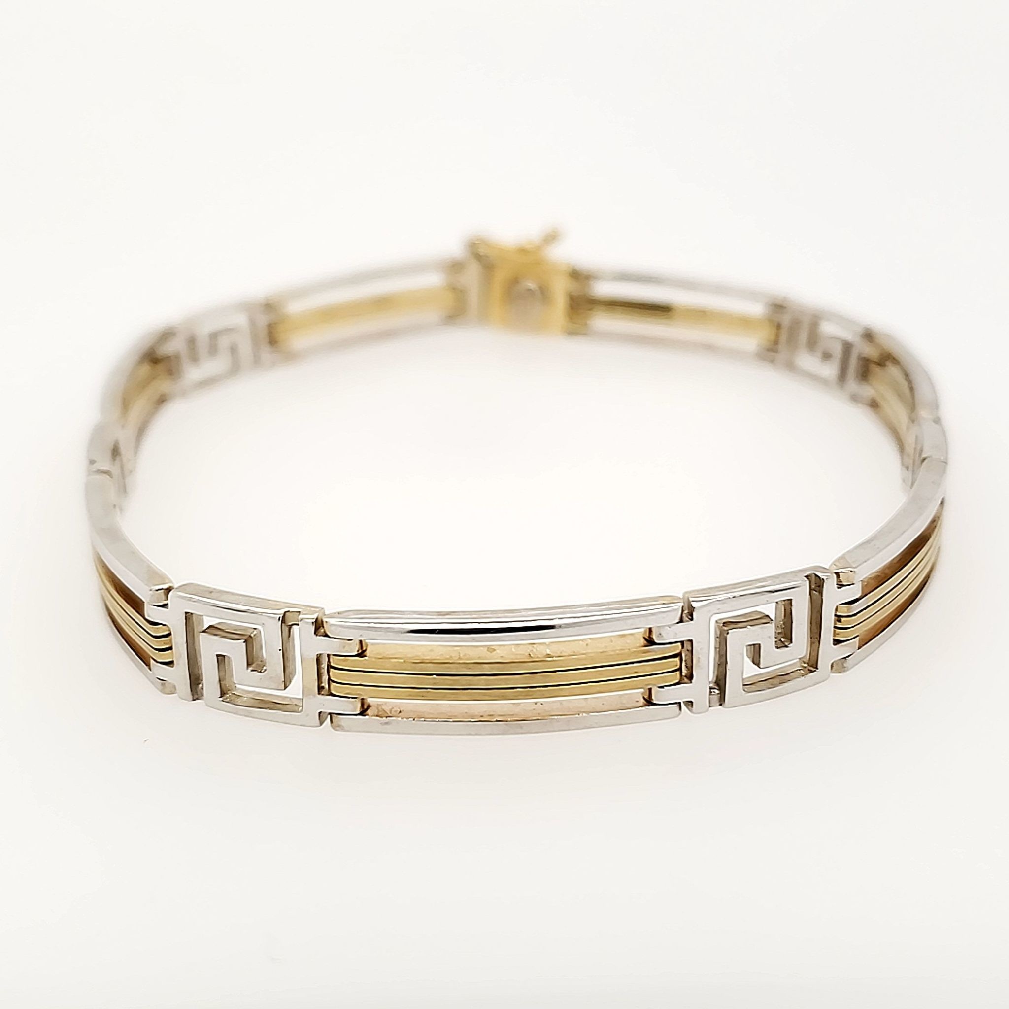 25058 14K 2 TONE 7MM GREEK KEY MENS BRACELET