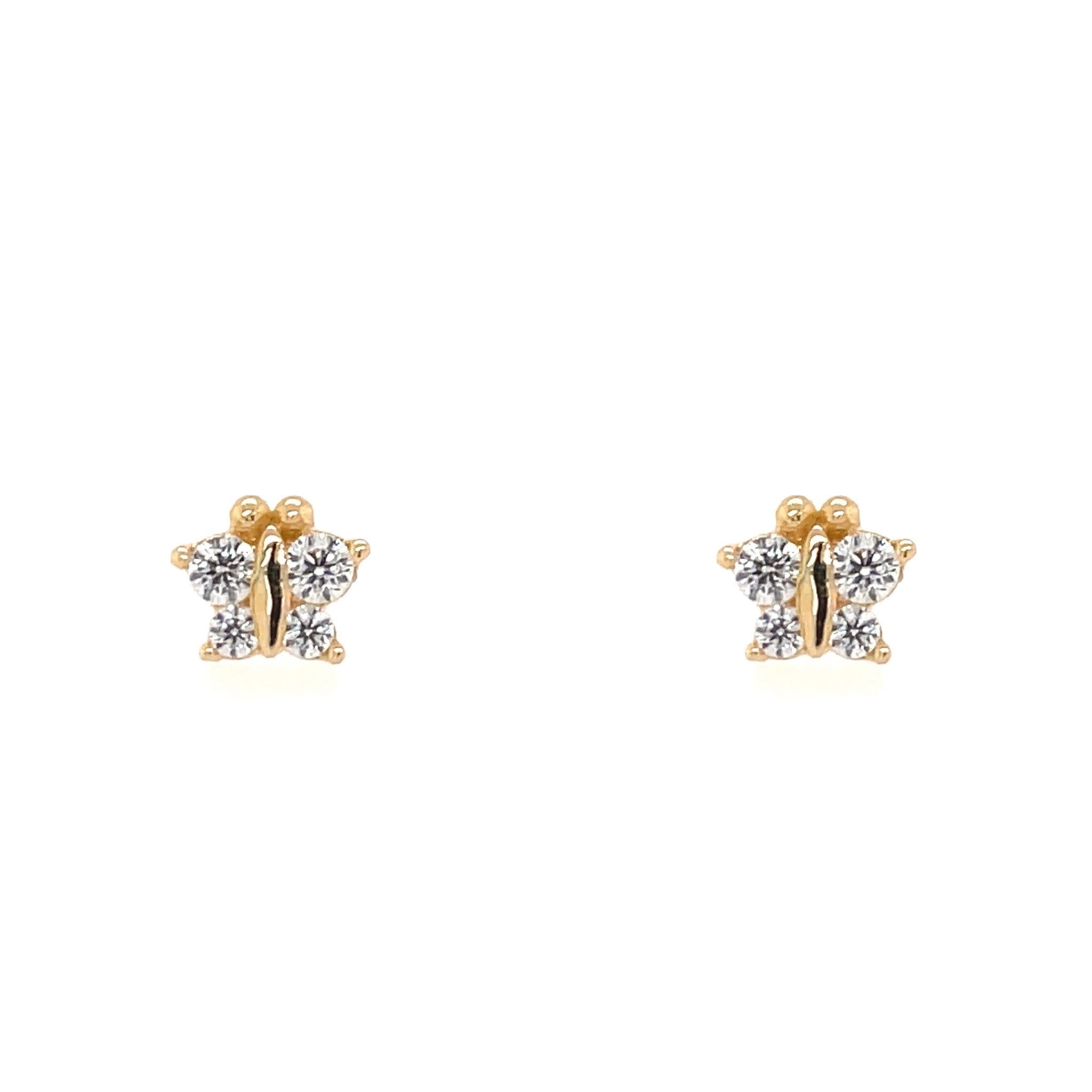 30416 14K YELLOW GOLD WHITE CUBIC ZIRCONIA BUTTERFLY SCREWBACK BABY EARRINGS