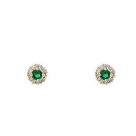 30432 14K YELLOW GOLD 5.4MM HALO ROUND GREEN CUBIC ZIRCONIA  SCREWBACK BABY EARRINGS
