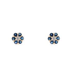 30436 14K YELLOW GOLD BLUE FLOWER CUBIC ZIRCONIA SCREWBACK BABY EARRINGS