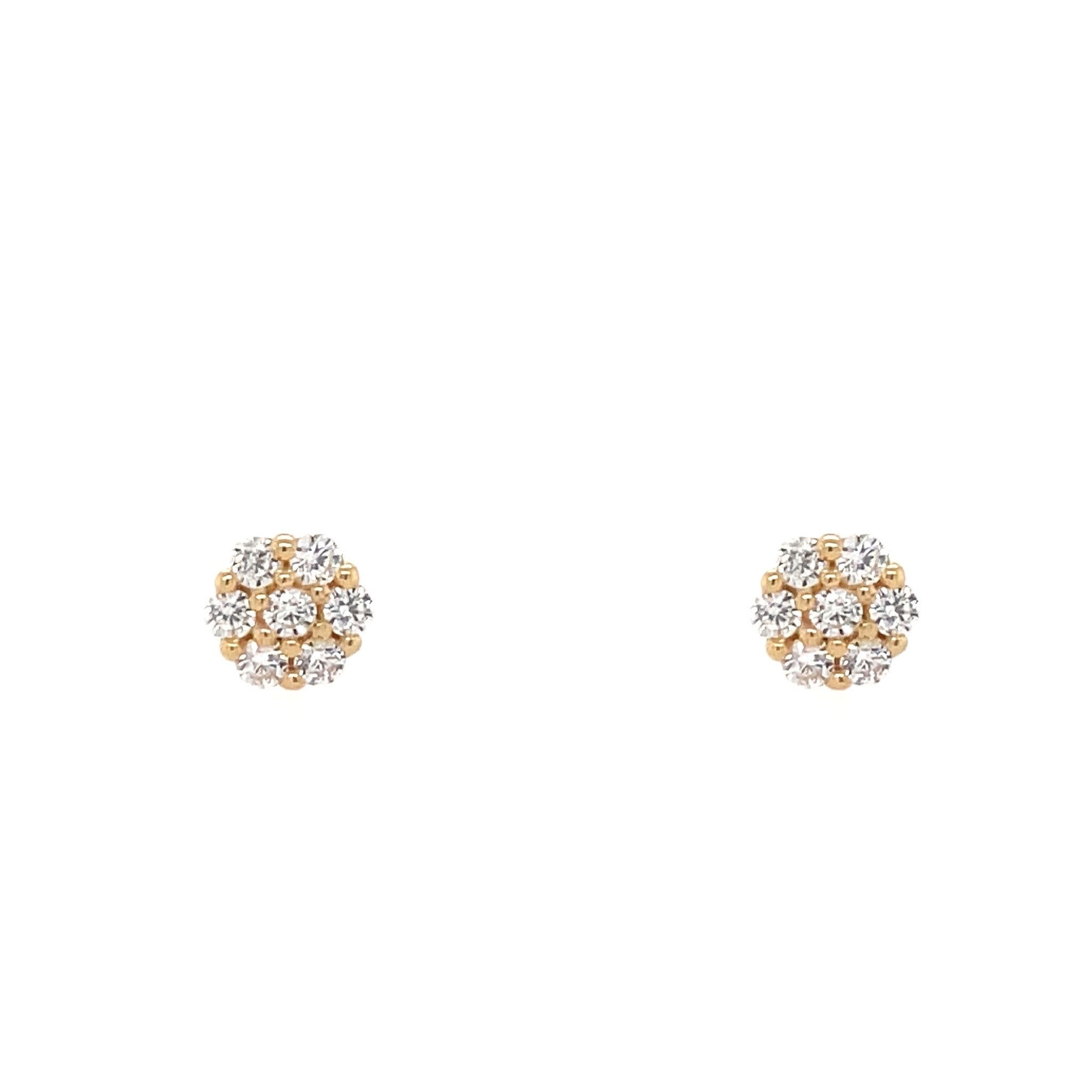 30440 14K YELLOW GOLD WHITE FLOWER CUBIC ZIRCONIA SCREWBACK BABY EARRINGS