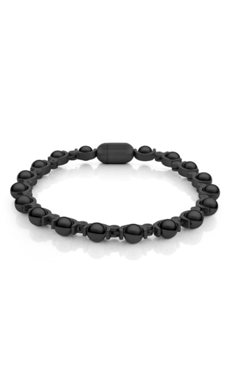 ITALGEM STAINLESS STEEL MENS SAND BLASTED BLACK BEAD MAGNETIC CLASP BRACELET