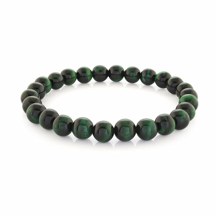 ITALGEM  MENS 8MM GREEN TIGER EYE BEAD BRACELET