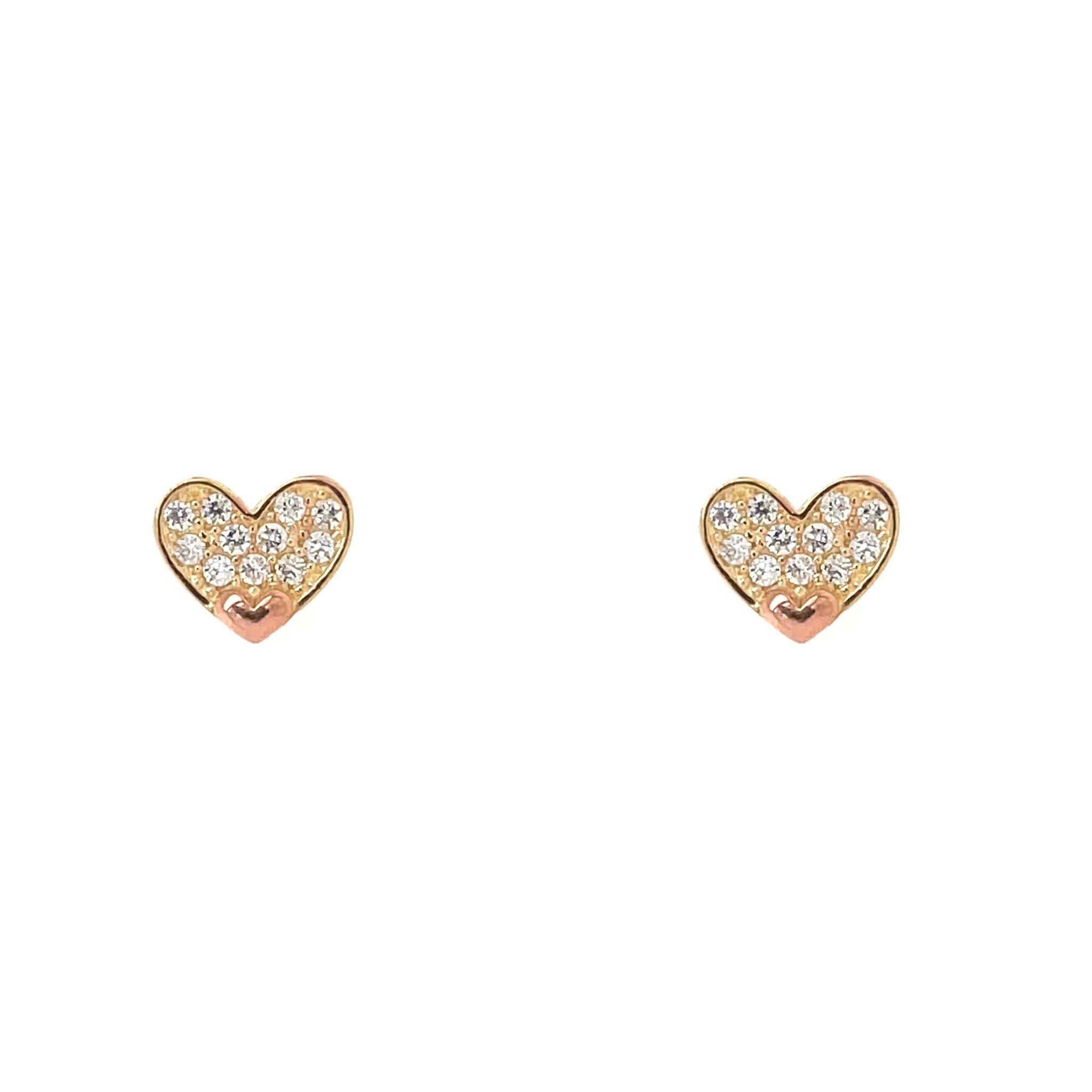 40418 14K TWO-TONE CUBIC ZIRCONIA HEART SCREWBACK BABY EARRINGS