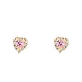 30423 14K YELLOW GOLD HALO  PINK CUBIC ZIRCONIA HEART SCREWBACK BABY EARRINGS