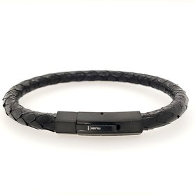 ITALGEM STAINLESS STEEL MENS BLACK IP CLASP PYTHON BLACK LEATHER BRACELET