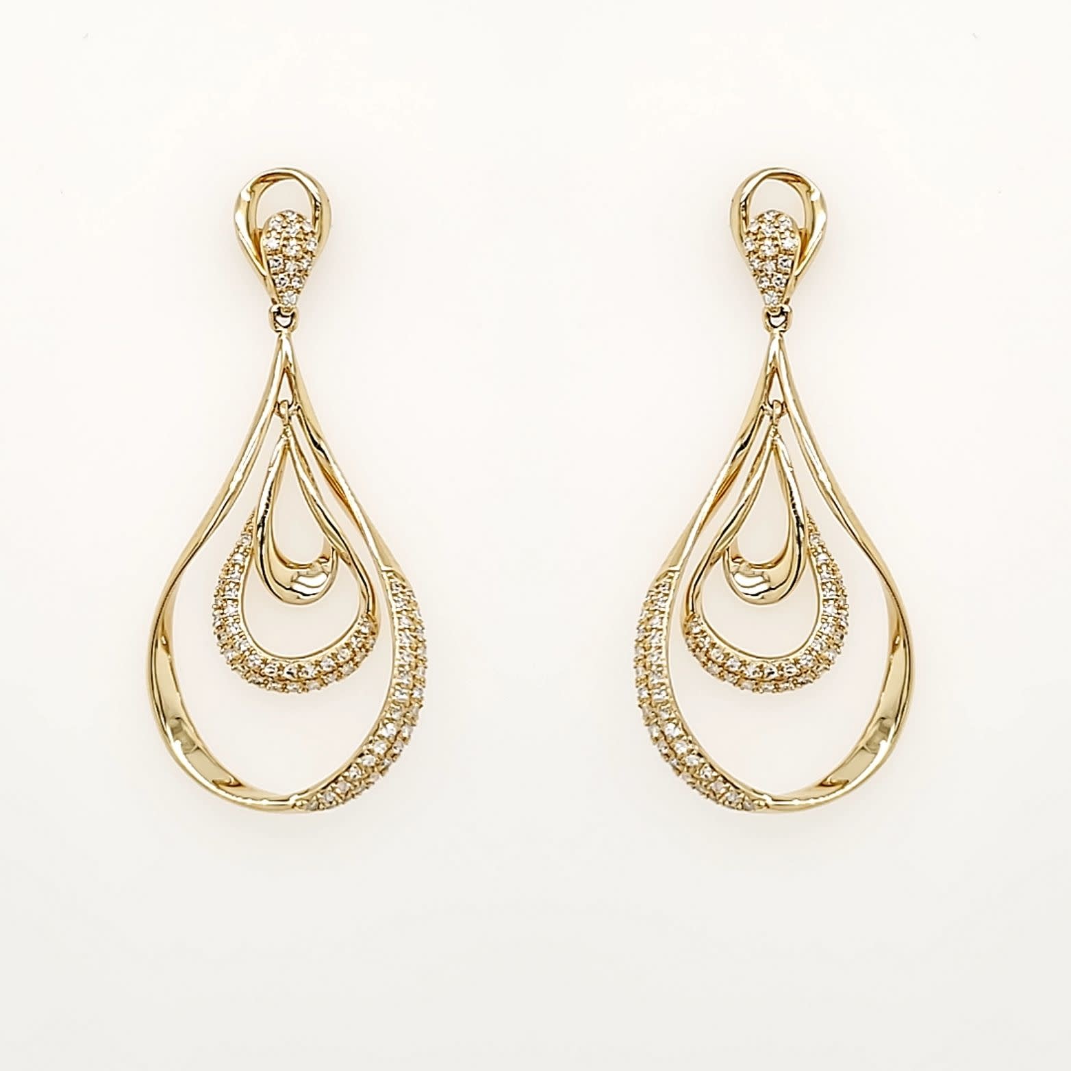 30449 14K YELLOW GOLD .39CTW DIAMOND TRIPLE OPEN PEAR SHAPE HANGING EARRINGS