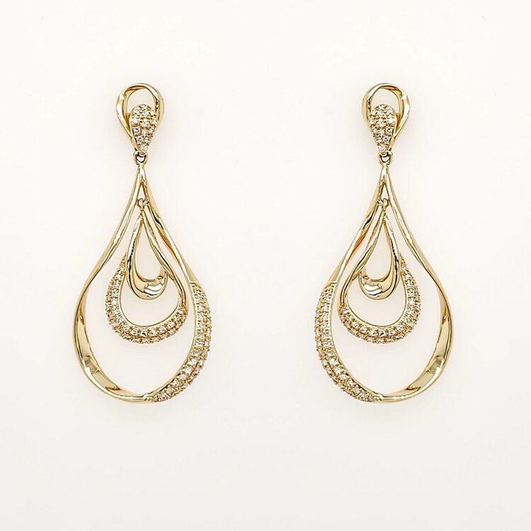 30449 14K YELLOW GOLD .39CTW DIAMOND TRIPLE  OPEN PEAR SHAPE HANGING EARRINGS