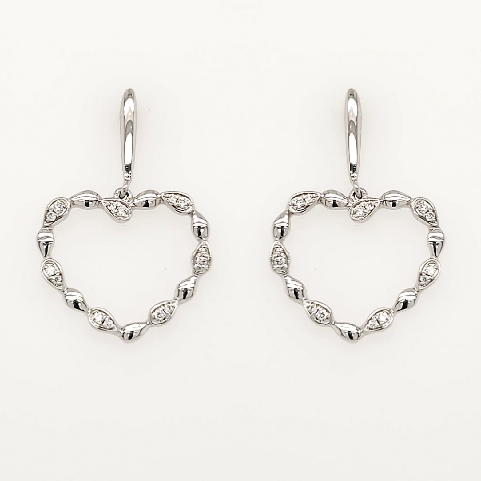 30448 14K WHITE GOLD .09CTW DIAMOND OPEN HEART HANGING EARRINGS
