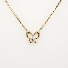 70124 14K YELLOW GOLD .05CTW DIAMOND OPEN BUTTERFLY PENDANT NECKLACE