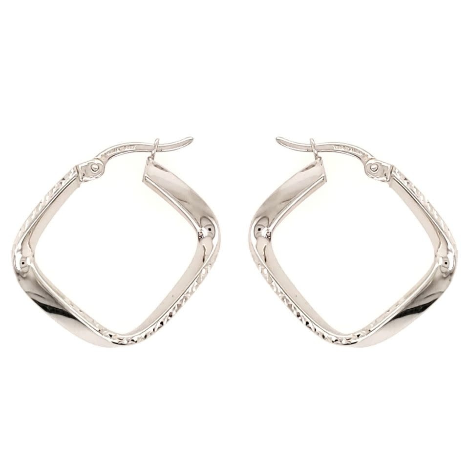 30445 14K 1'' WHITE GOLD TWISTED RHOMBUS -SHAPE DIAMOND CUT HOOPS